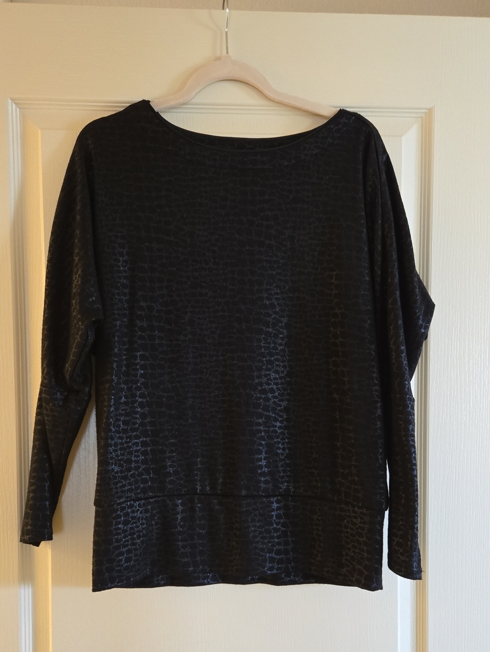 White House Black Market Black Croc-Embossed Boatneck Top